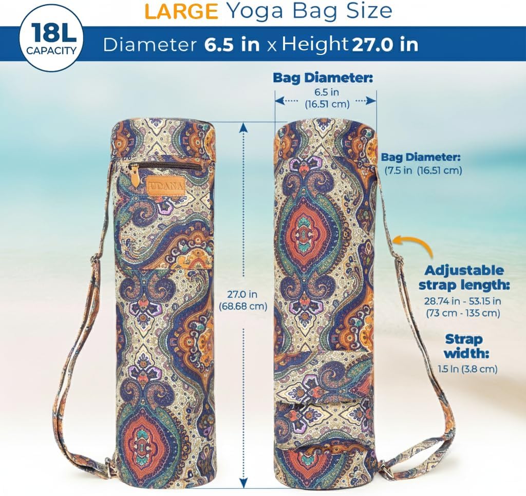 UDANA Yoga Mat Bag – Heavy Duty Canvas Carrier with 3 Pockets & Full Zip – Available in 3 Sizes (16L, 18L, 34L) - Multiple Colors