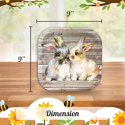 Miniatura 8 de Havercamp Platos de conejo (24 piezas) - Platos grandes de 9 pulgadas. Conejos súper lindos sobre un fondo rústico de madera de granero. Pascua o