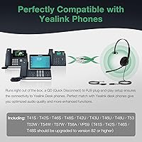 Vista 2 de Yealink Auriculares de teléfono para teléfonos de oficina YHS34 Lite QD a RJ9 auriculares con cable compatibles con Poly Snom Grandstream teléfonos