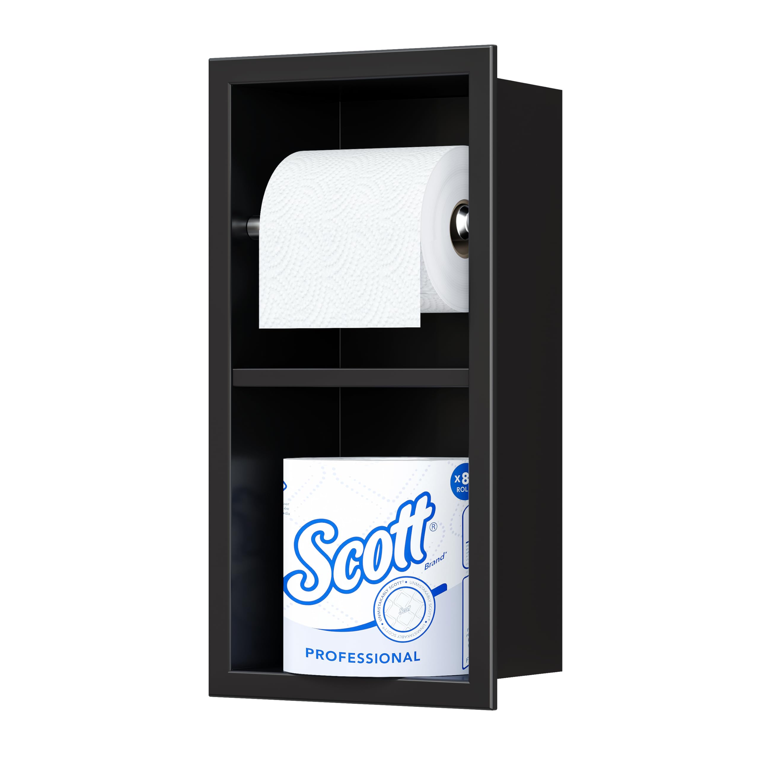 Neodrain Flush Mounted Toilet Paper Holder Stainless Steel Bathroom Accessory Cabinet with Shelf and Footrest Wall Mounted Paper Holder for Bathroom Black