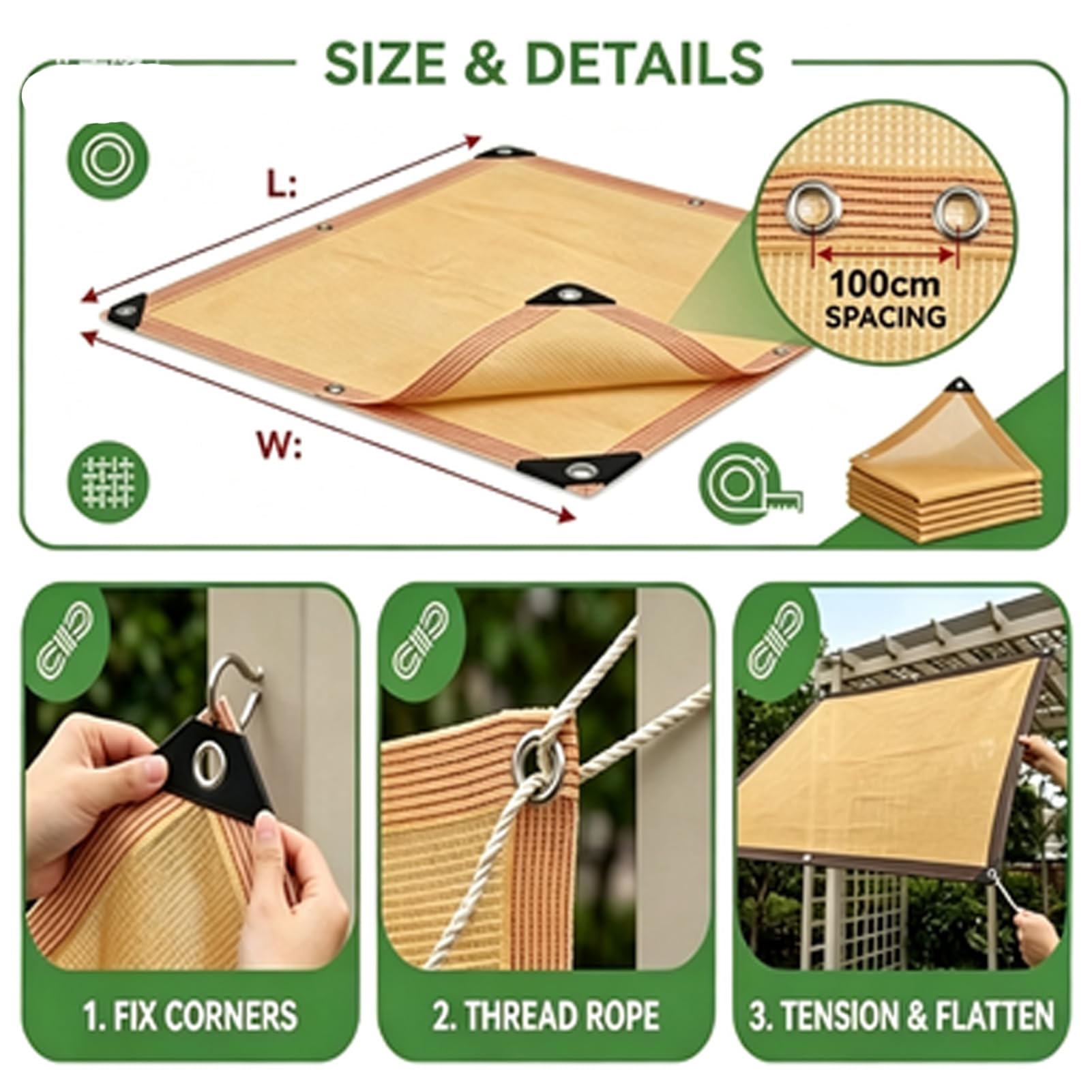 Malla Sombreadora Exterior, Malla De Sombreo,Red Sombra con Ojales | Lona de Malla,Toldo de Sombra Resistente Viento,Transpirable Permeable al Agua,para Balcón Pérgola Jardín Invernadero