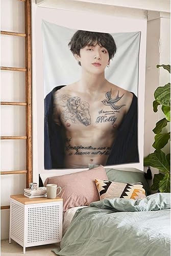 Miniatura 6 de zyqubaw Tapiz Jungkook con bandera de estrella, cartel para colgar en la pared, póster para dormitorio, sala de estar, decoración de dormitorio
