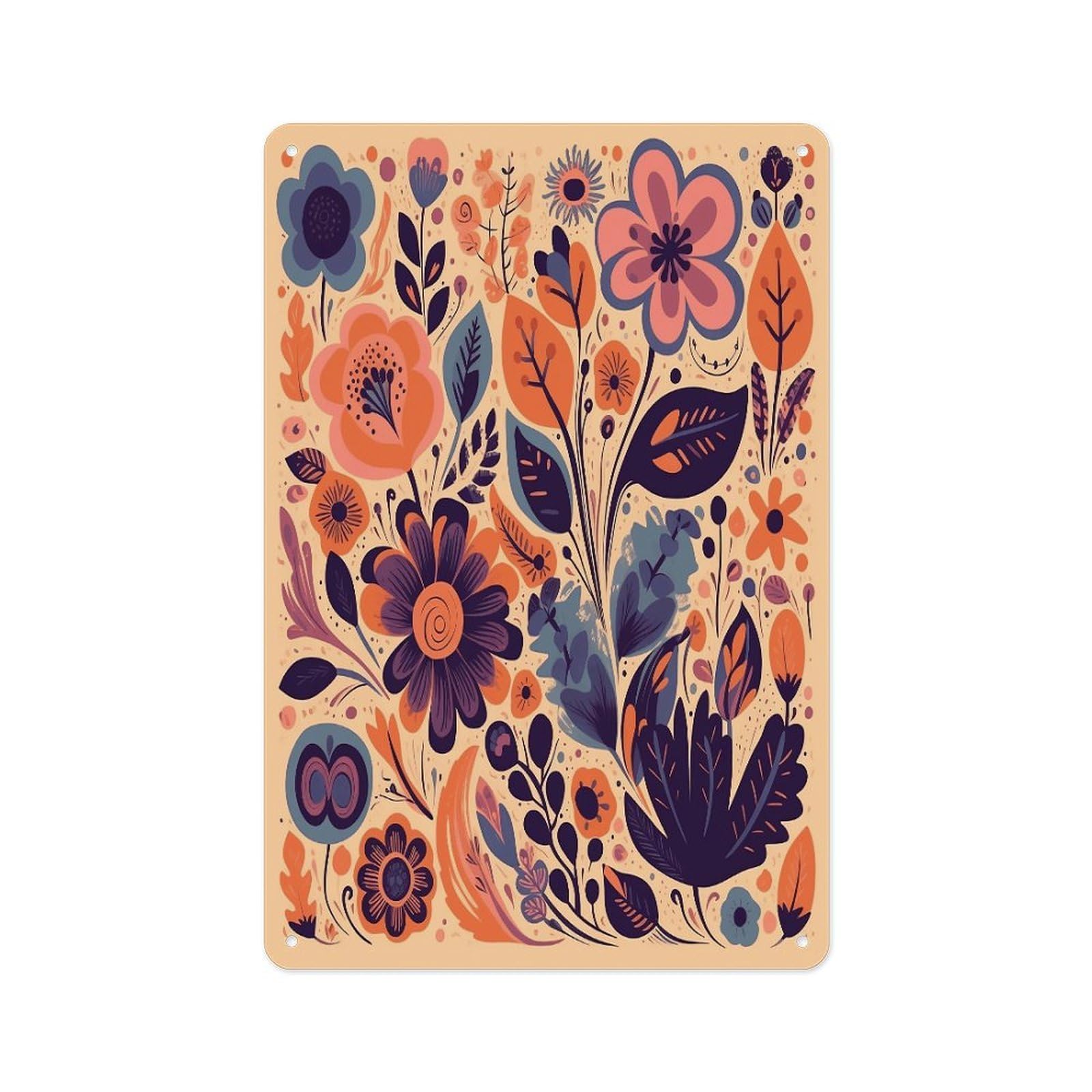 Fekiloot Style Orange And Purple Flowers Wall Decor Metal Signs Tin Signs Poster