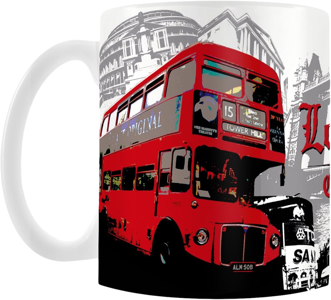London Pyramid International (Red Bus Collage) Official Boxed Ceramic Coffee/Tea Mug, Multi-Colour, 11 oz/315 ml