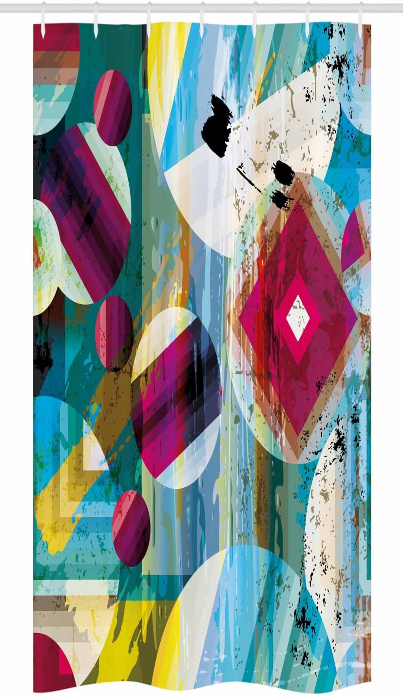 Ambesonne Modern Art Stall Shower Curtain, Vintage Geometric Shapes and Circle Shapes Like Outer Space Planets Art Print, Fabric Bathroom Decor Set with Hooks, 36" W x 72" L, Multicolor
