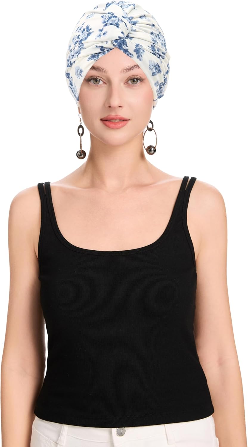 Women Pre Tied Knot Pleated Turbans Chemo Headwrap Sleep Beanie Hat - Image 2