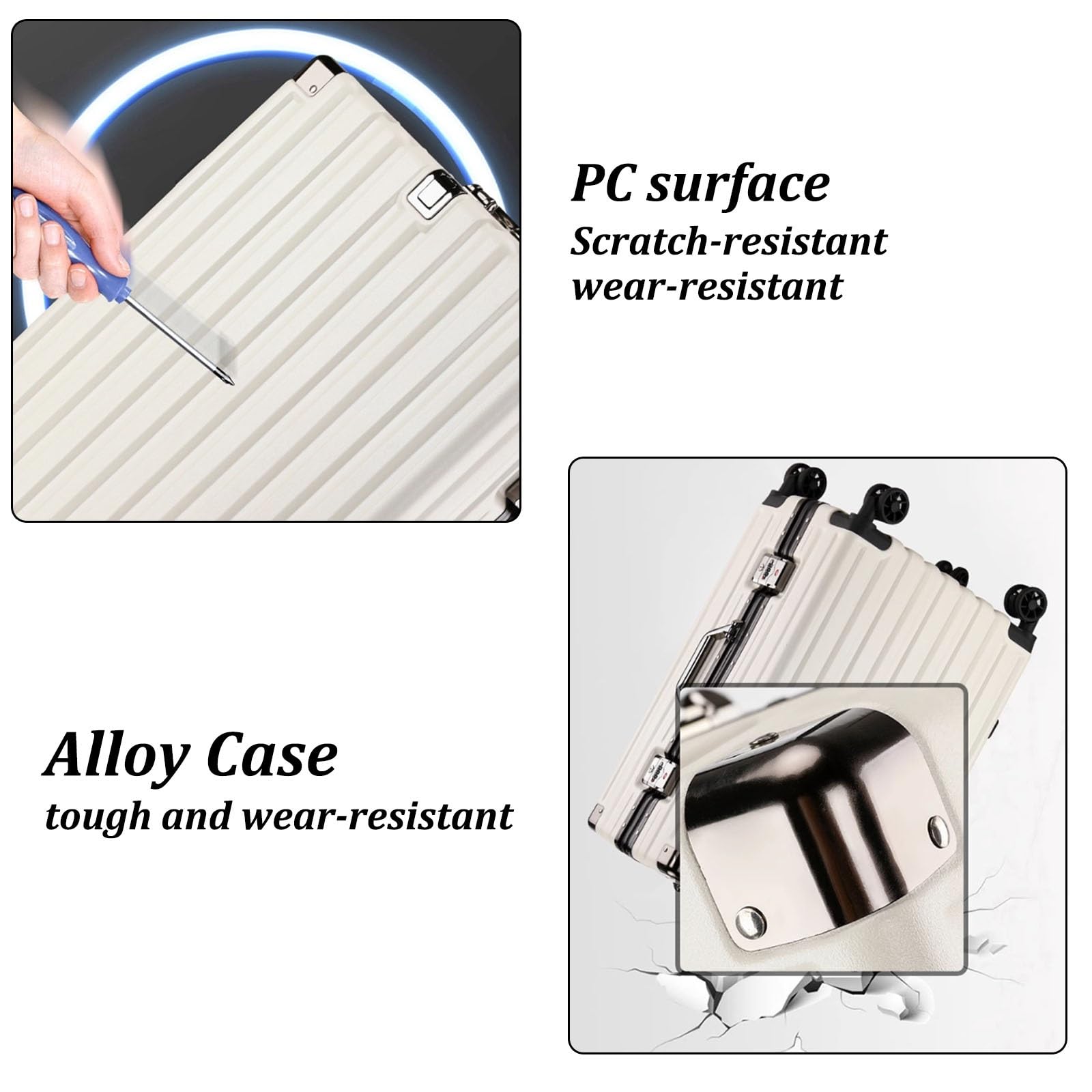 Equipaje de Mano, Maleta Rígida con Gancho, Maleta Giratoria con Ruedas de Gran Capacidad, Impermeable y Duradera para Viajes(Silver,30")