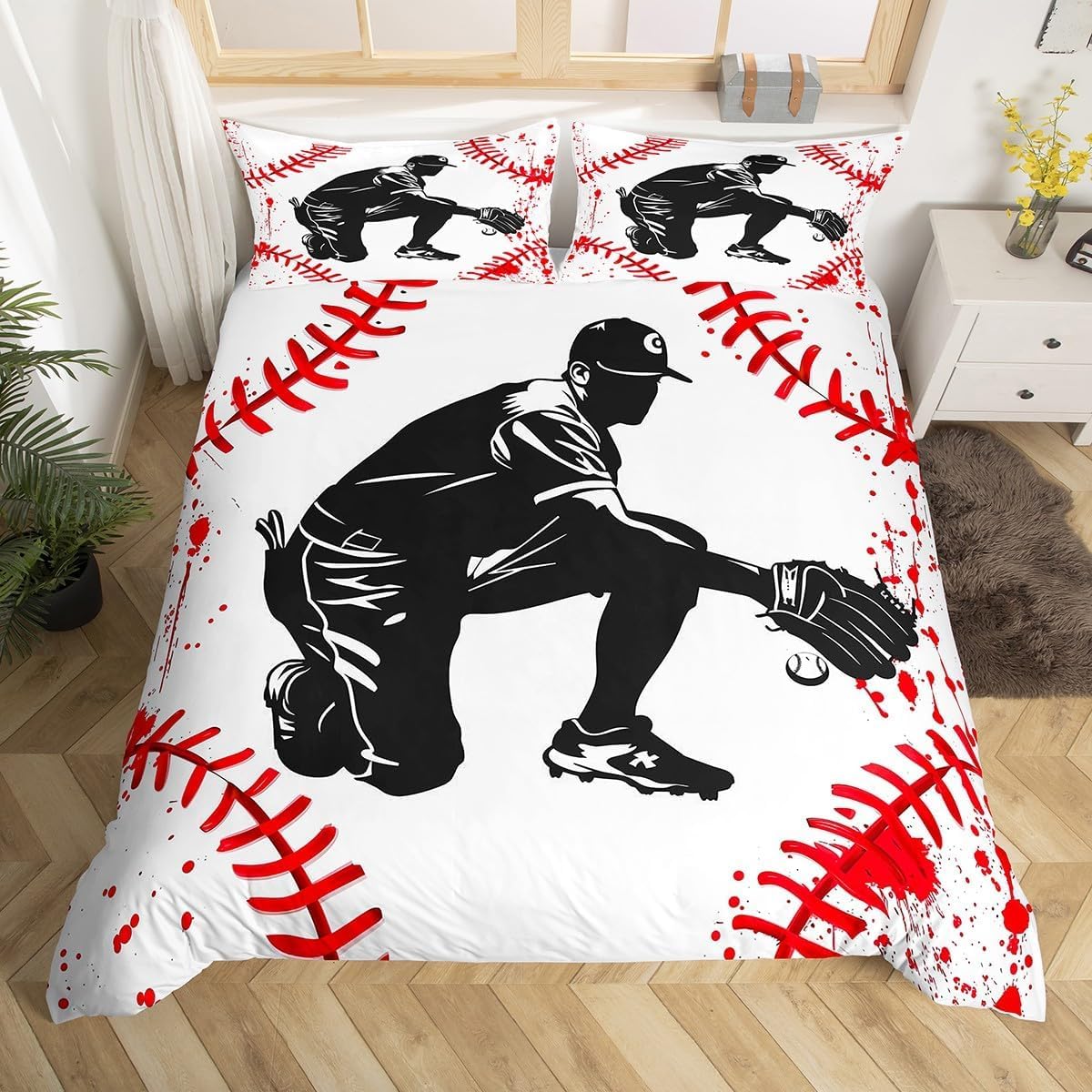 Housse de couette 240 x 220 douce microfibres premium au motif baseball 3D
