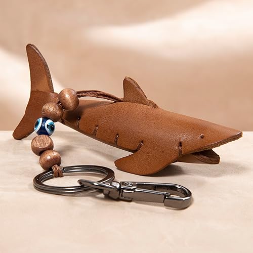 Miniatura 7 de Handmade Leather Shark Keychain, Hanging Bag Charm for Purse and Backpack Keychains for Women 100% Genuine Leather, Shark Gifts for Shark Lovers