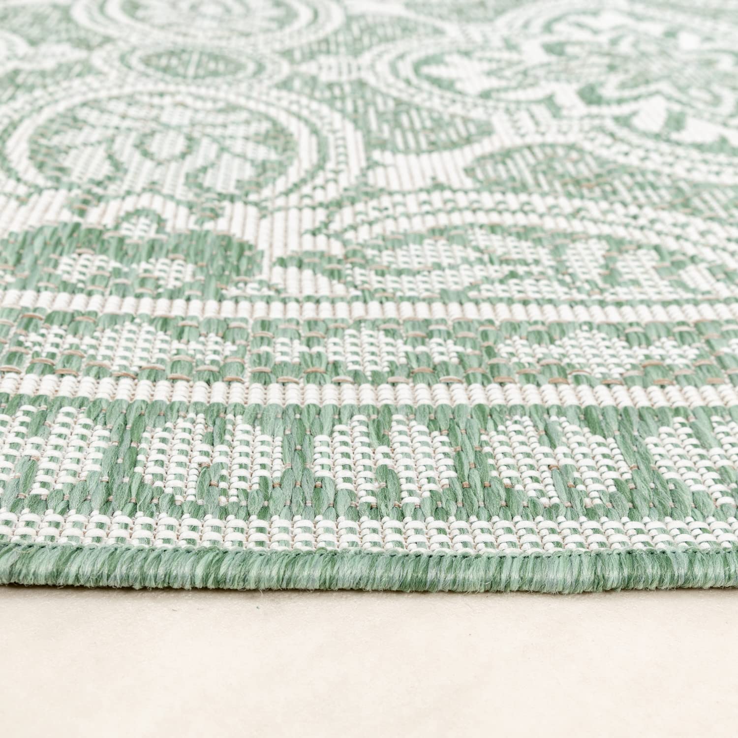 FRAAI | Home & Living In- & Outdoor Teppich Rund - Summer Oriental Grün - Wetterfest - Polypropylen - Ø 100 cm - Balkon, Garten/Terrasse - Terrasse Teppich - Outdoor Rug