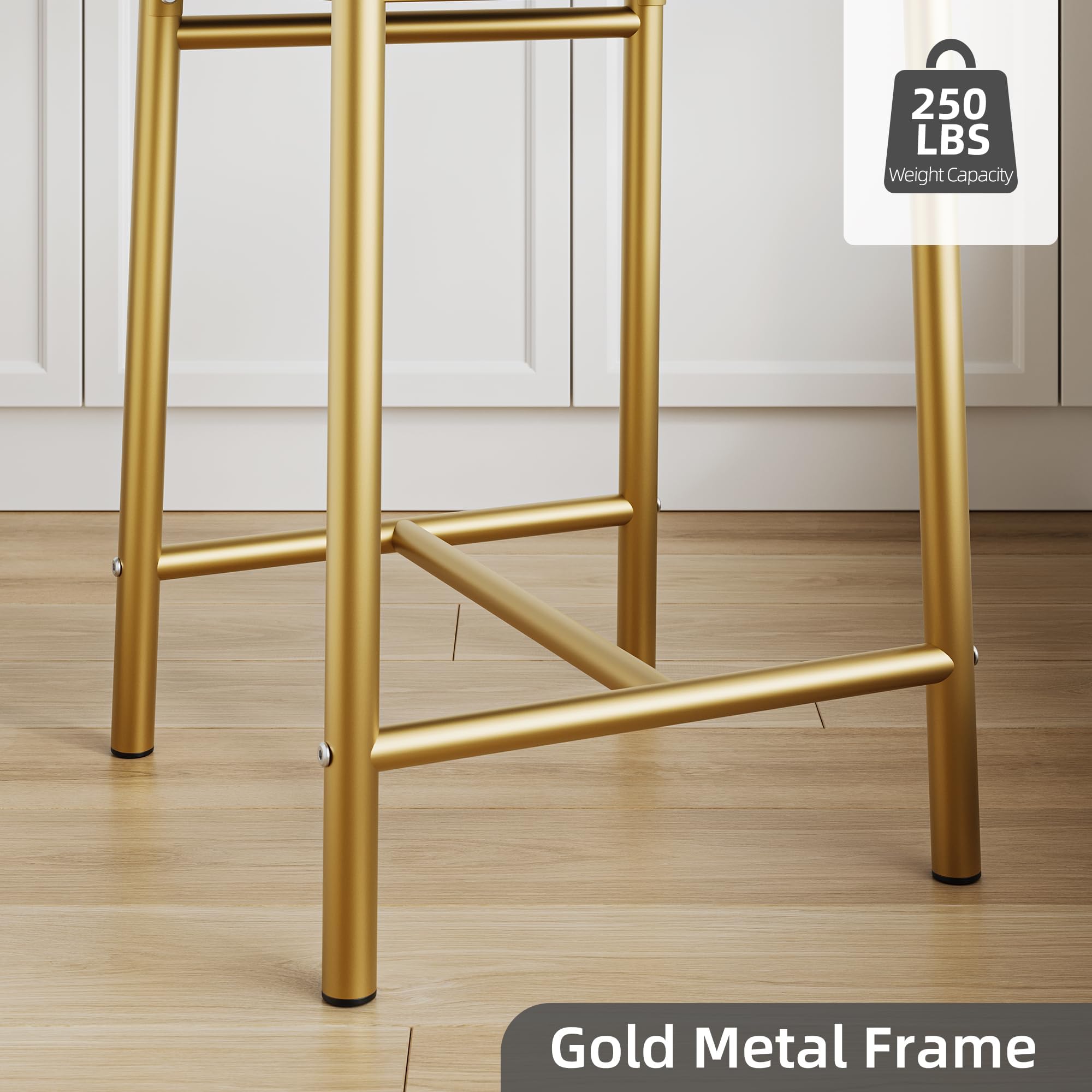 Garvee Taburete Alto Industrial Dorado con Respaldo y Asiento Acolchado, tapizado Moderno y cómodo para Cocina, Barra, Comedor o apartamento, Set de 2, 66 cm (26 Pulgadas)
