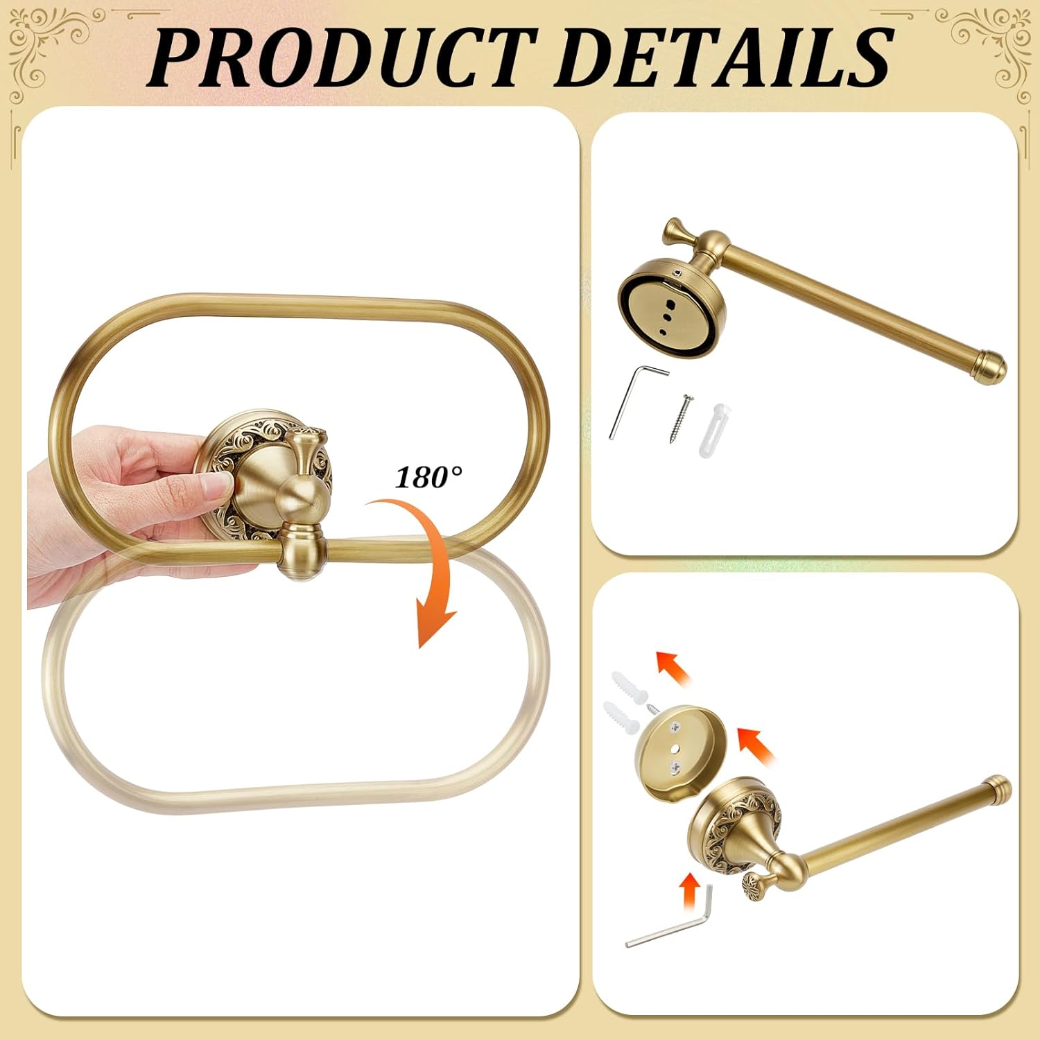 2 Pieces Set Antique Brass Toilet Paper Holder Brass Hand Towel Ring Tissue Roll Paper Hanger Oval Hand Towel Holder Wall Mounted Bathroom Hardware Accessories Set(Oval)