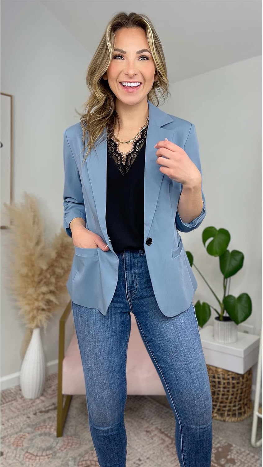 LookbookStore Blazers for Women Suit Jackets Dressy 3/4 Sleeve Blazer Business Casual Outfits for Work - Image 6