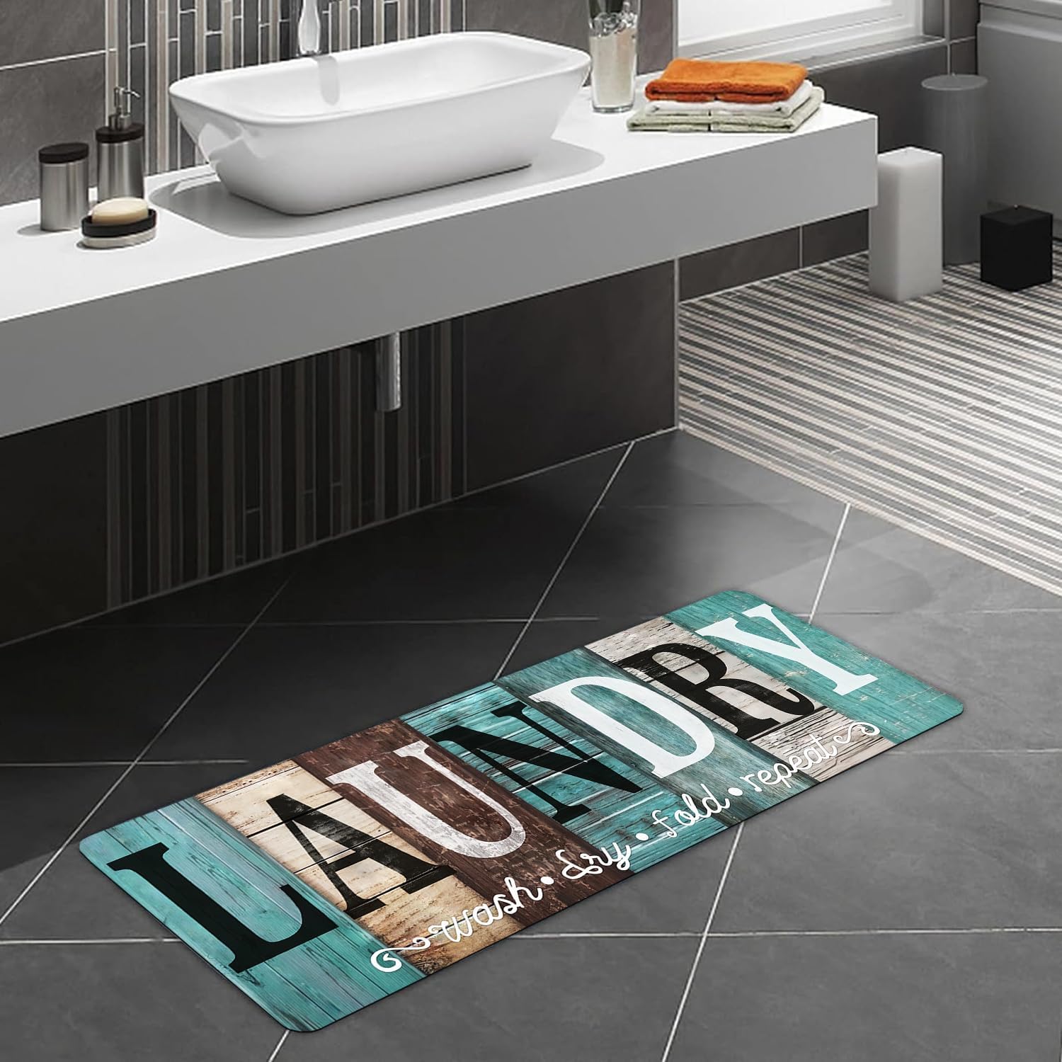 Laundry Room Rug Runner 20"X59"Teal and Brown Abstract Wood Non Slip Laundry Rugs and Mats for Laundry Room Decor Washable Runner Rugs for Farmhouse Kitchen Floor Laundry Bathroom Area Rugs