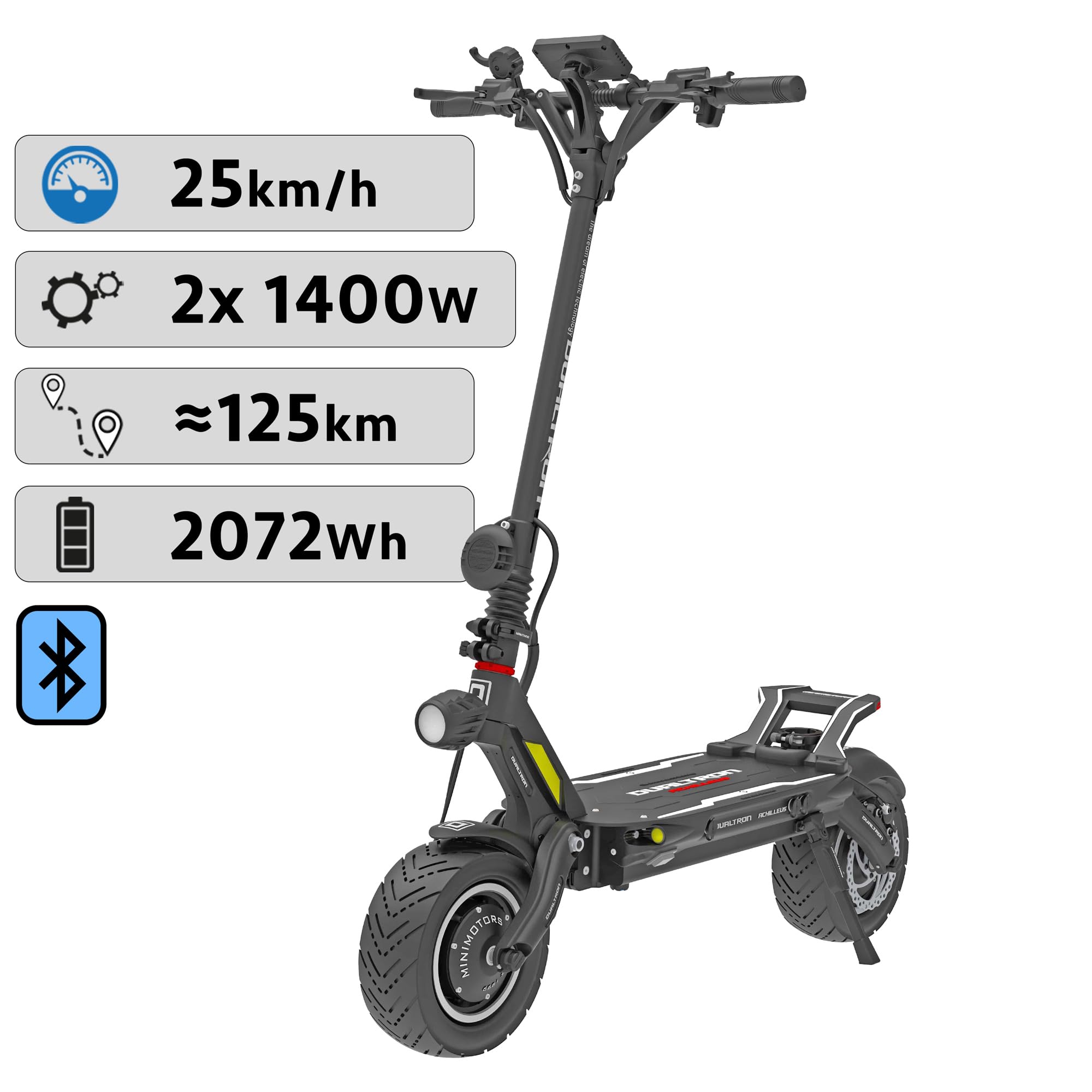 Minimotors - Trottinette Electrique Adulte Dualtron New Achilleus 2024-60V 35Ah, 2 Moteur 1400W, Autonomie jusqu'à 120km, 25km/h, Rapide puissante et Confortable, Noire