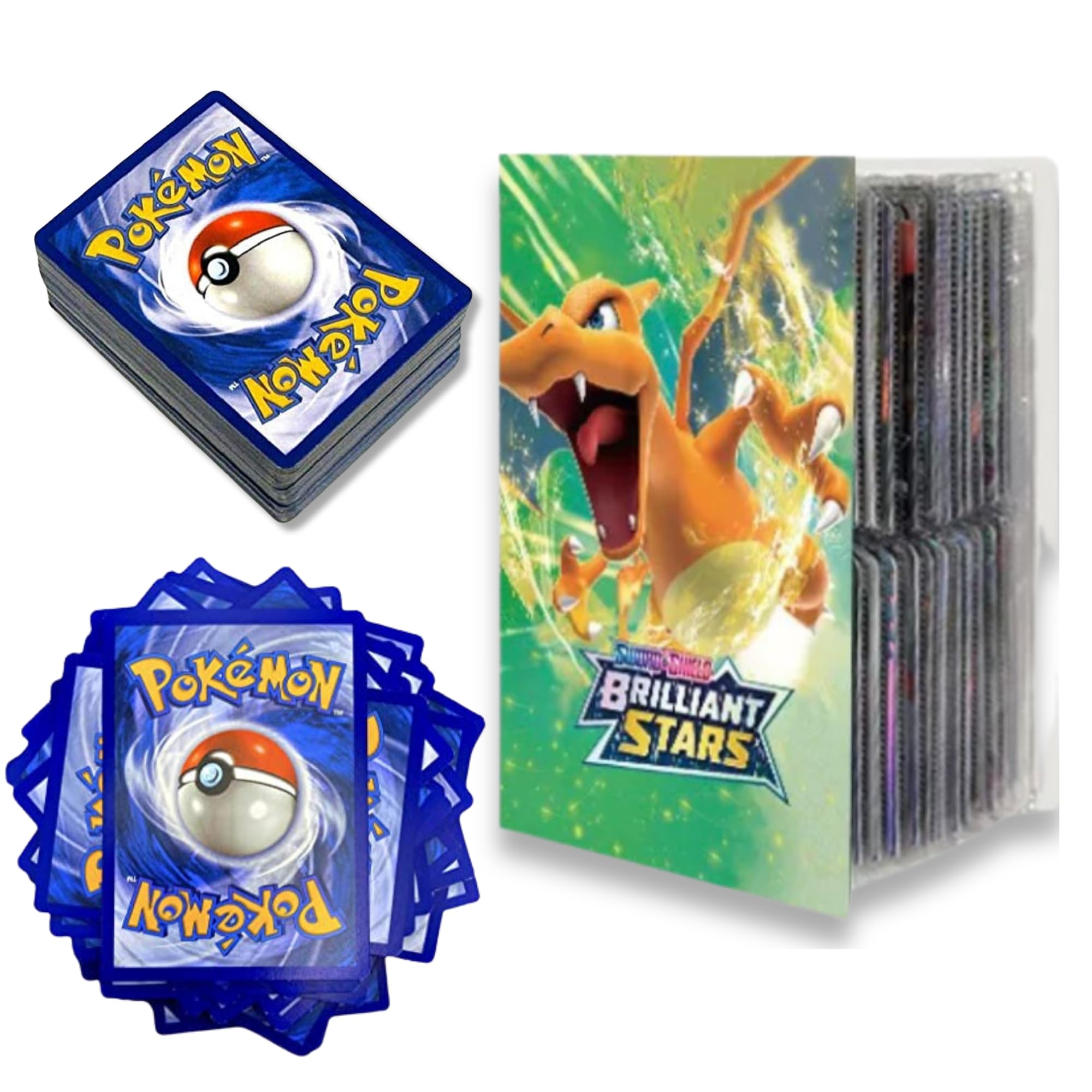 Trading Card Binder Bundle - Includes 50 Pokemon Cards and 4-Pocket Card Binder with 240-Card Capacity - Ideal for Kids and Beginner Pokémon Trainers Compatible with Pokemon TCG