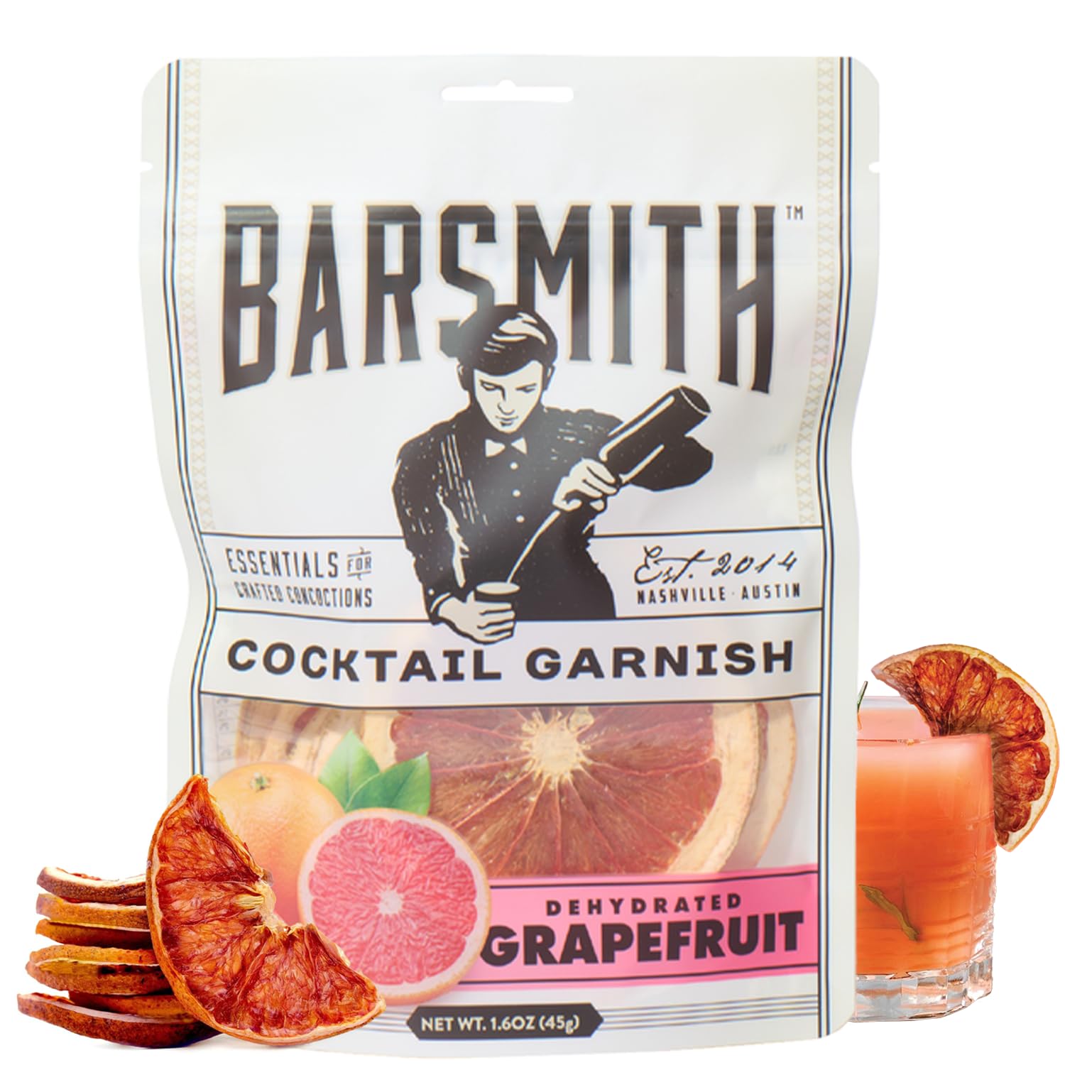 Barsmith Dehydrated Grapefruit, Made with 100% Real Grapefruit, Burst of Citrus Flavor, Perfect for Mocktail, Cocktail Garnish & Culinary Dishes, Ideal for Home & Bar Use, 1.6 oz