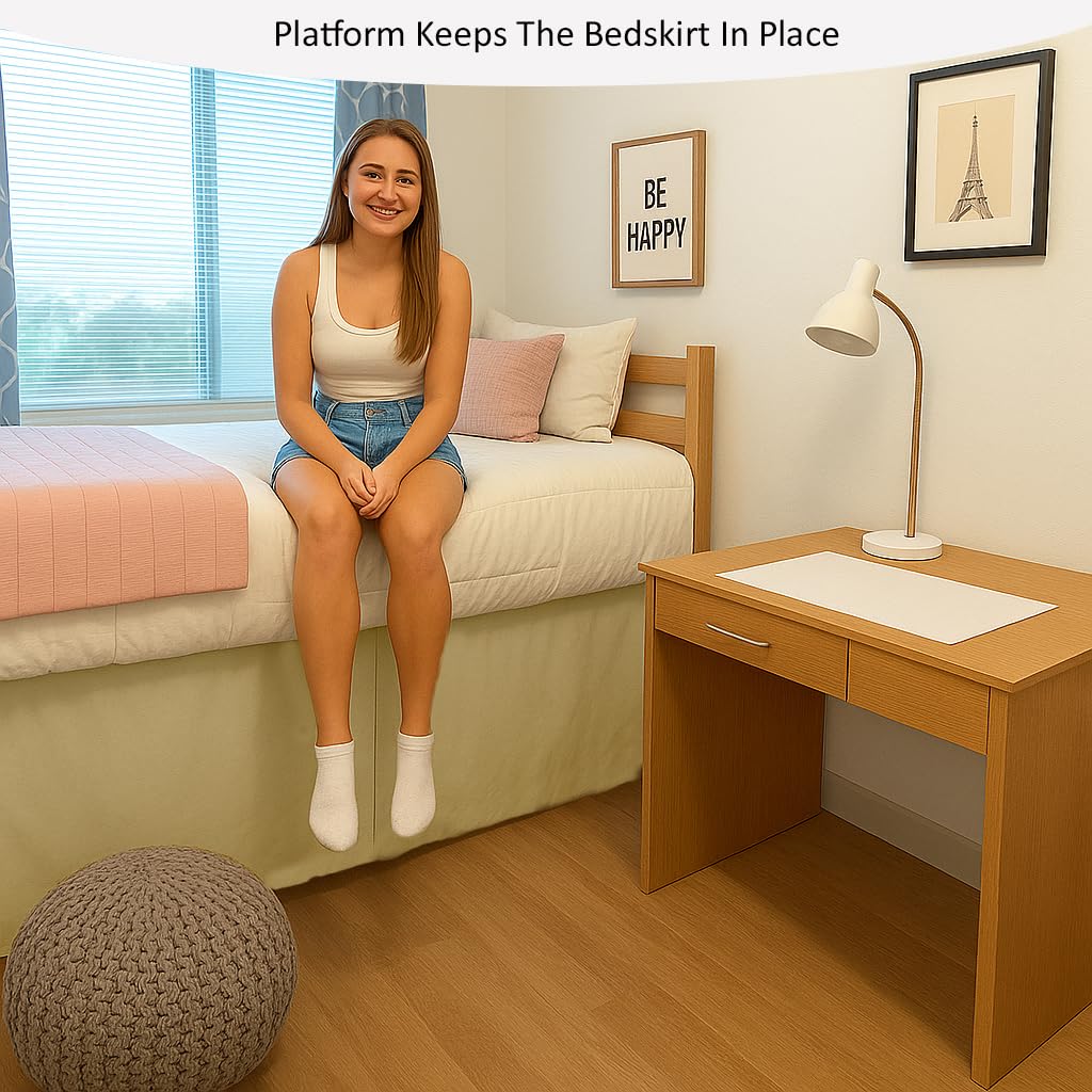 eBeddy Linens Bettrock mit geteilten Ecken, Twin XL, 91,4 cm Länge, 100 % Baumwolle, extra langer Bettrock für Studentenwohnheim, Plattform-Stil, elfenbeinfarben, einfarbig, versteckte