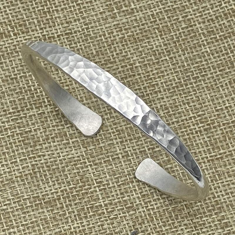 925 Sterling Silver Hammered Handmade Cuff Bangle Bracelet | Minimalist Simple Shiny Silver | Striking Style Pattern Bangles for Women & Men3