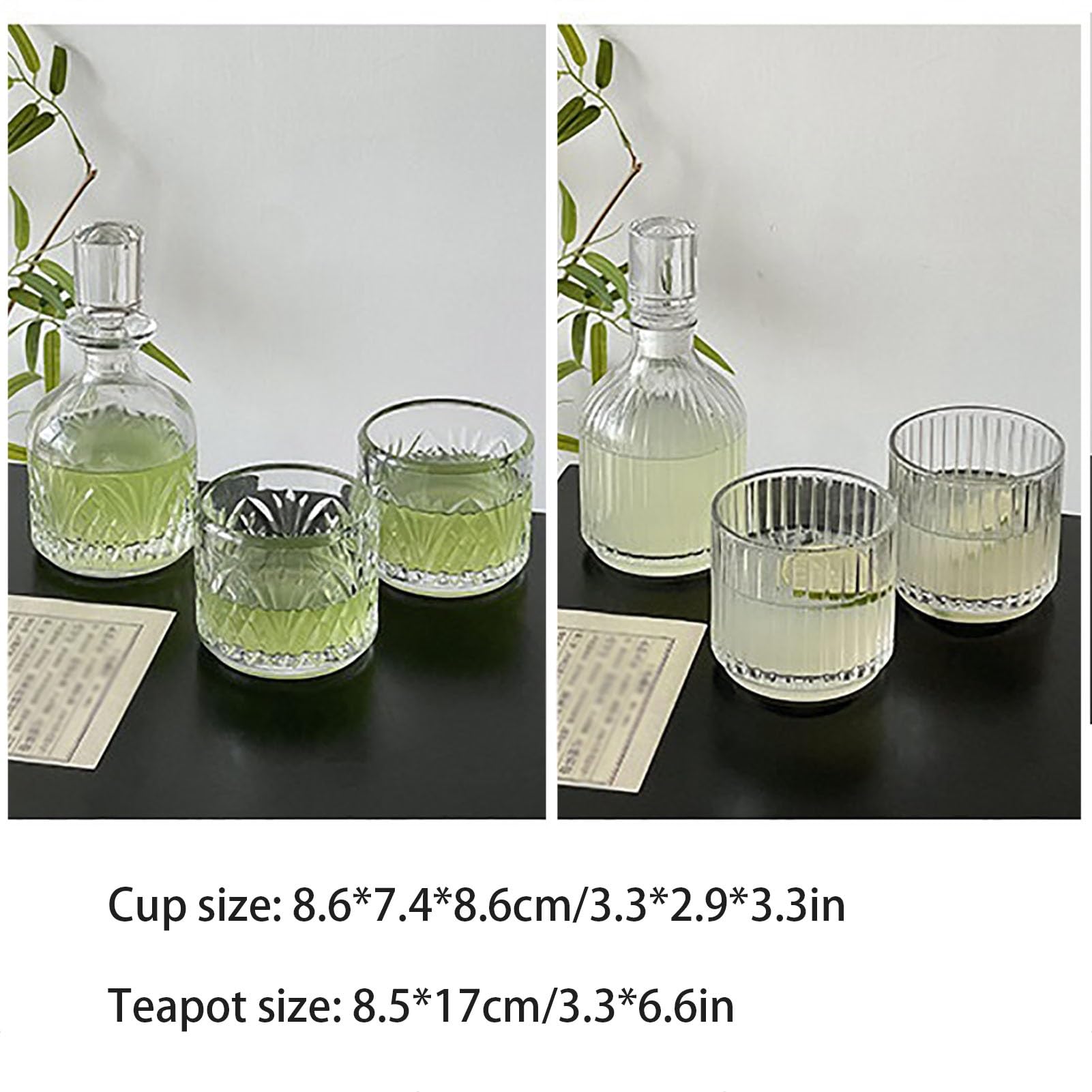 Juego De Jarra De Agua Para Mesita De Noche De Dormitorio, Jarra De Vidrio Transparente Con Bandeja, Cristalería Jarra Agua Cristal En Relieve(3-piece set,Stripes)