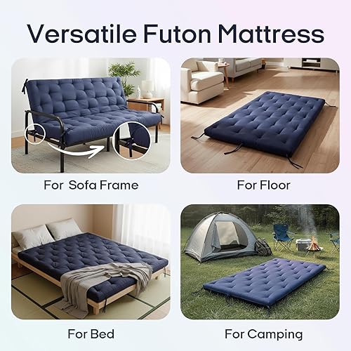 Miniatura 4 de Syrinx Colchón de futón japonés tamaño individual de 75 x 39 pulgadas, cama plegable gruesa para adultos, tumbona enrollable tatami, colchón de