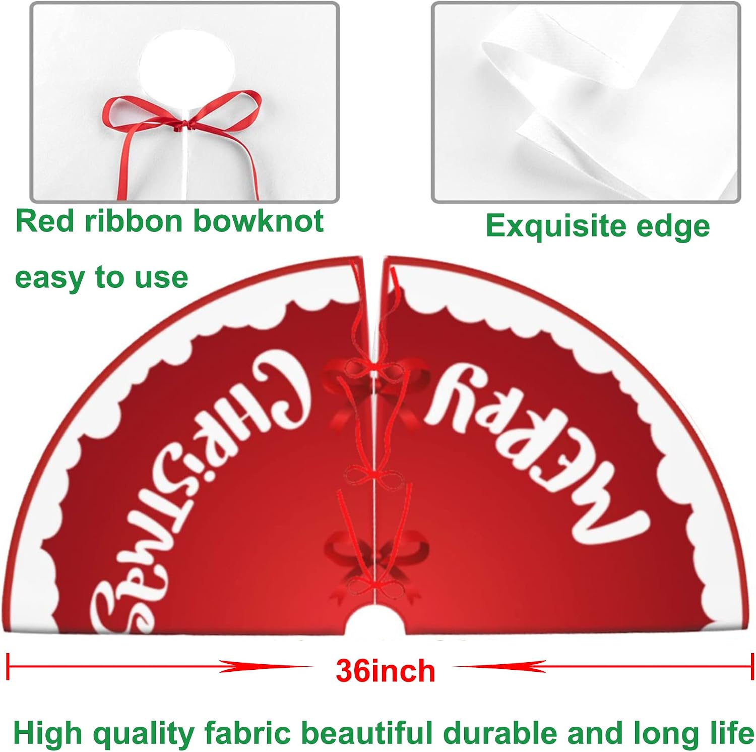 Tree Skirt Christmas Decorations - 36 Inch Gold Reindeer Snowman Pattern Christmas Tree Skirt for Country Xmas Holiday Party Decor Indoor Outdoor