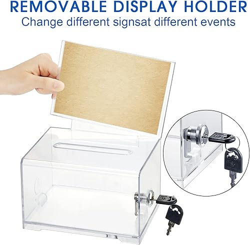 Miniatura 3 de Kigley Paquete de 9 cajas de donación de acrílico con candado y letrero transparente para sugerencias de boletas con ranura para recaudación de
