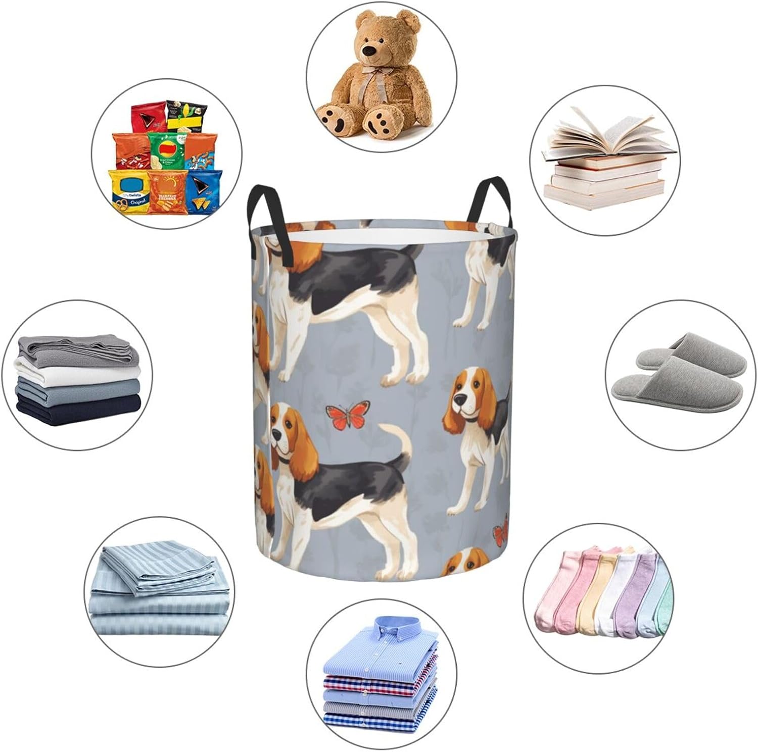 beagle patterns Laundry Basket Large Dirty Clothes Hamper with Handle Waterproof Collapsible Storage Organizer Bin Tall Laundry Hamper Toy Organizer for Home Storage Medium