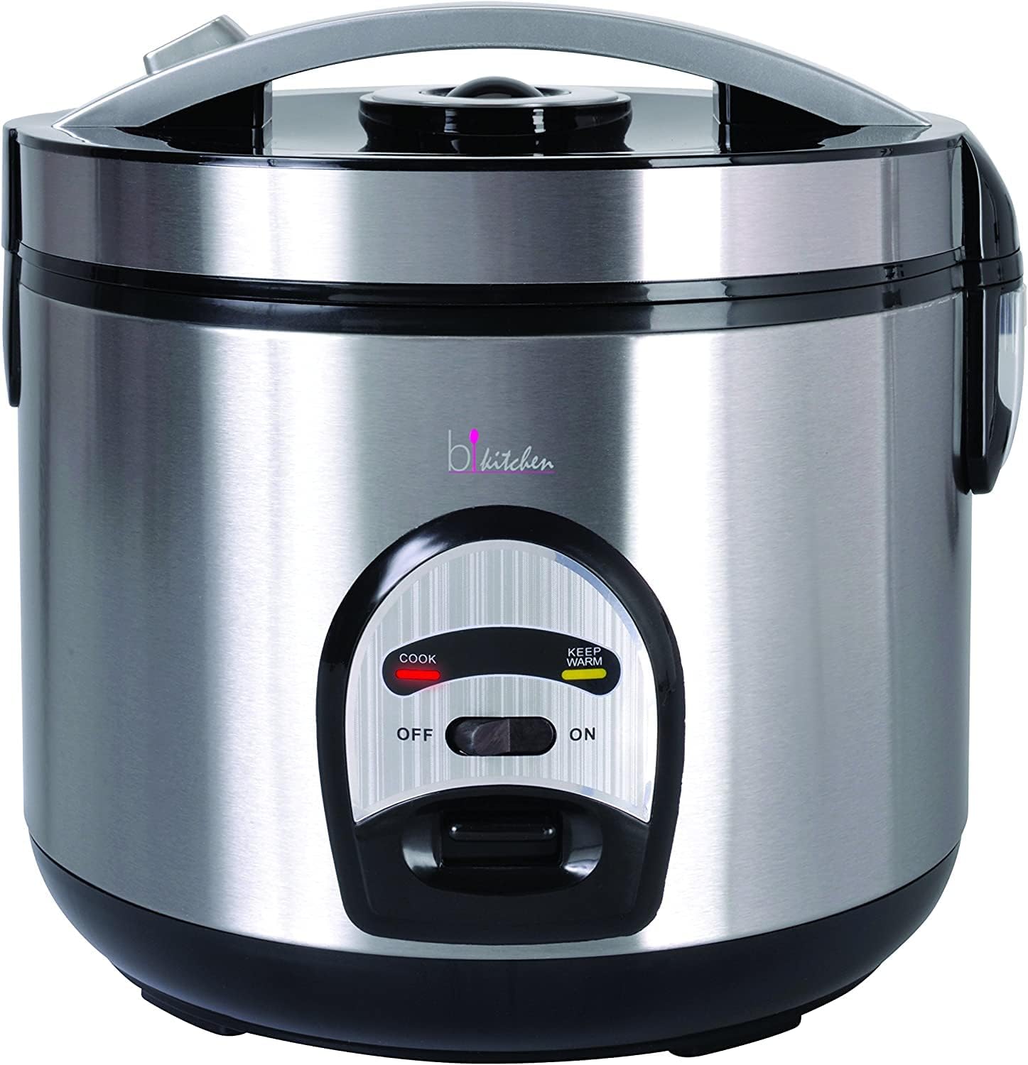 BKitchen Cook 200 Rice Cooker - 4 Litre and 4 Cups Dry Rice Capacity - 700W Electric - Keeps Warm for Serving - Simple Controls - Stainless Steel - Food Steaming