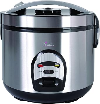 طباخ أرز BKitchen Cook 200 - سعة 4 لتر و4 أكواب أرز جاف - كهربائي 700 واط - يحافظ على الدفء للتقديم - أدوات تحكم بسيطة - ستانلس ستيل - تبخير الطعام