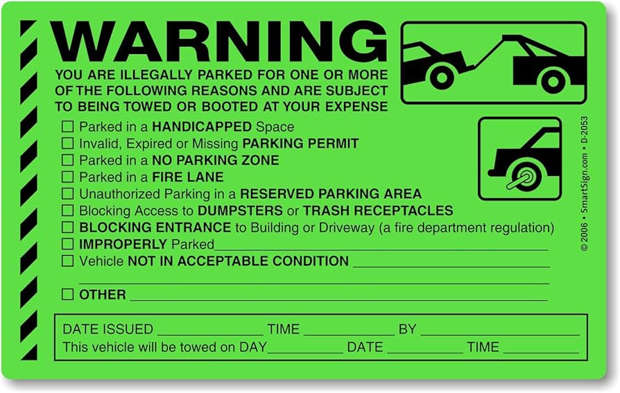 Parking Violation Stickers Notice Parking Violation Stickers Tow 