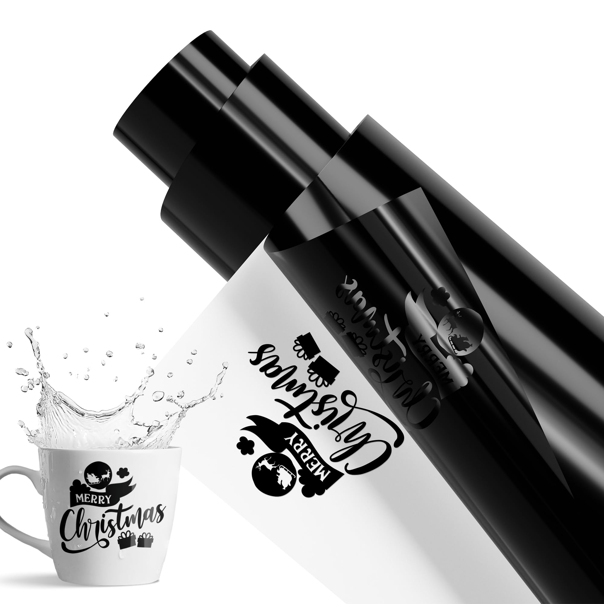 Black Permanent Vinyl for Cricut Machines, Silhouette Cameo, Black Vinyl for Christmas Decorations Outdoor, Glossy Black Adhesive Vinyl Roll for DIY Party Decals, Home Wall Stickers, 12" x 15FT