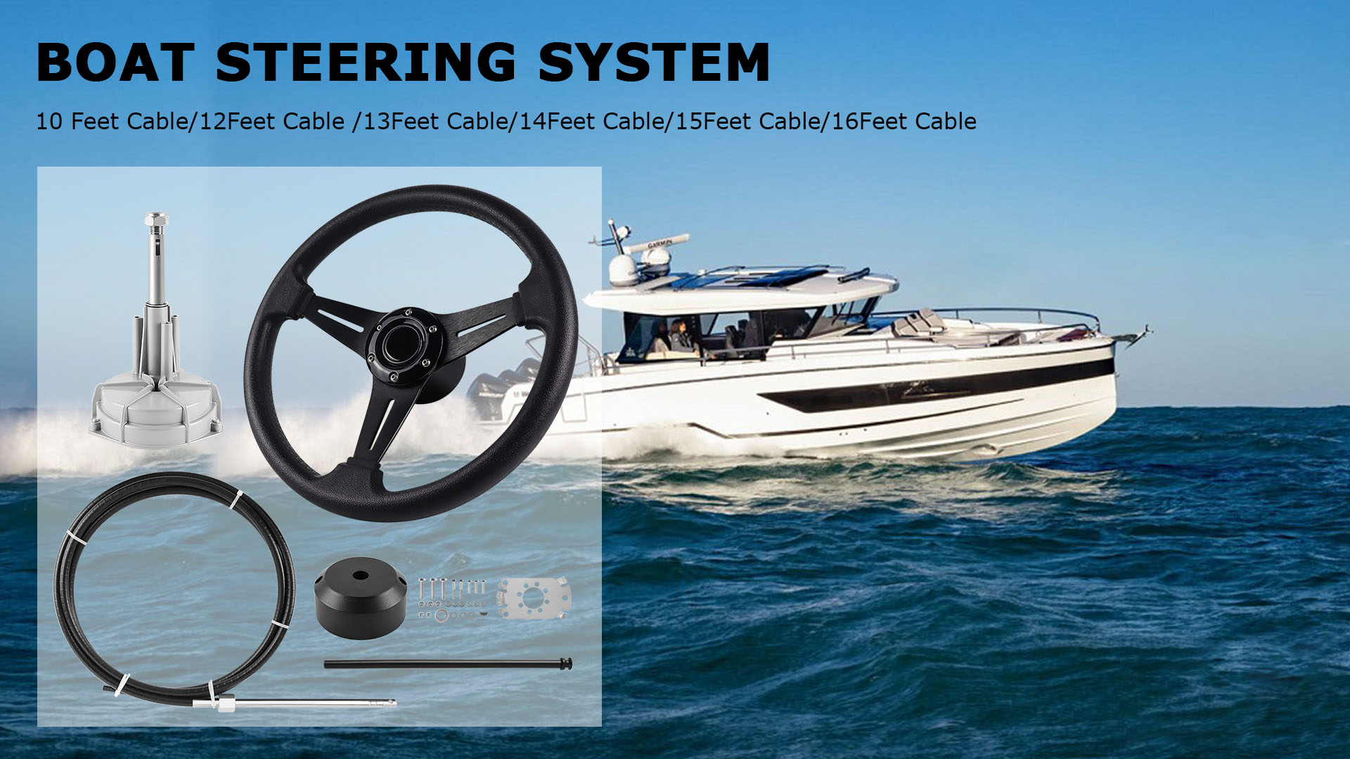 14ft Boat Steering System Kit - Outboard Mechanical Steering With Wheel