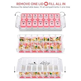 Weekly Pill Organizer 7 Day 2 Times a Day Extra Large, Quick Fill 2022 Fullicon AM PM XL Daily Pill Cases Pill Box with Detachable Base - Pink (Patent Registered)