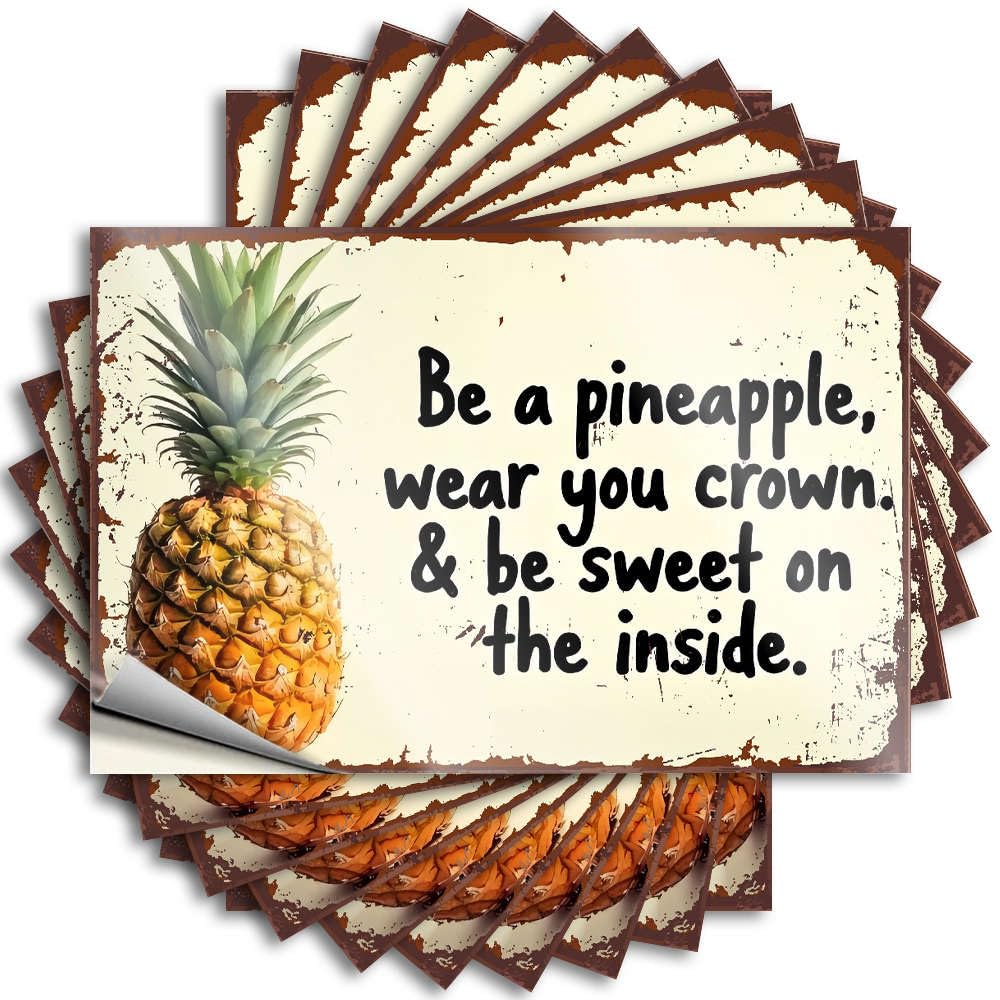 Fzfn Men's Colour Sticker Cover Coastal Be A Pineapple, Wear Your Crown. For Diatomaceous - Bar Room Decor Easy Peel Removable(8X12cm)