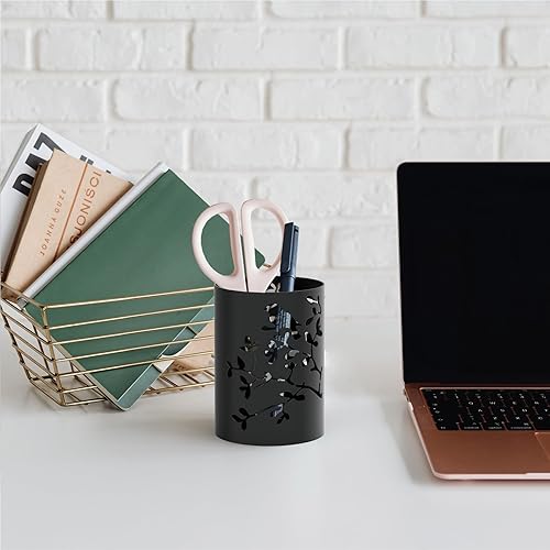 Miniatura 2 de Mango Steam Soporte de metal para bolígrafo, soporte para escritorio, organizador de vasos para oficina, aula, hogar (blanco, pájaro)