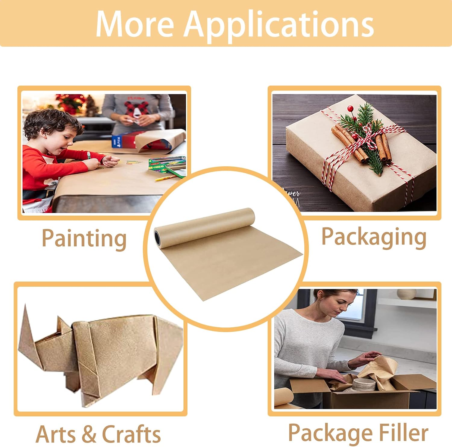 Shinok Brown Kraft Paper Roll - 15" x 33'(400") Brown Wrapping Paper for Packing Moving Small Craft Paper Roll for Gift Wrapping Art Christmas