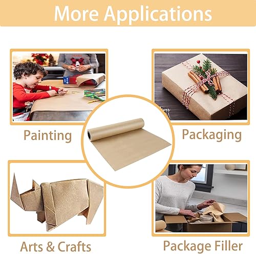 Miniatura 3 de Shinok Rollo de papel kraft marrón de 15 pulgadas x 33 pies (400 pulgadas), papel de regalo marrón para embalaje, rollo de papel pequeño para