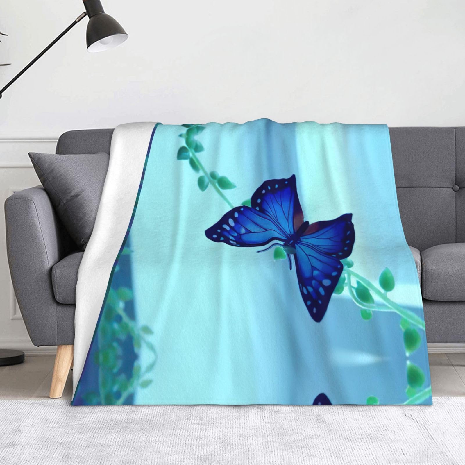 Couverture en flanelle bleue plaid léger respirant papillon couverture polyvalente Halloween