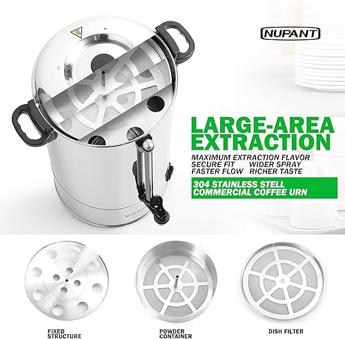 Miniatura 6 de Urna de café comercial de 100 tazas15L y urna comercial de café de 50 tazas8 L, dispensador de café con percolador mejorado, dispensador de bebidas