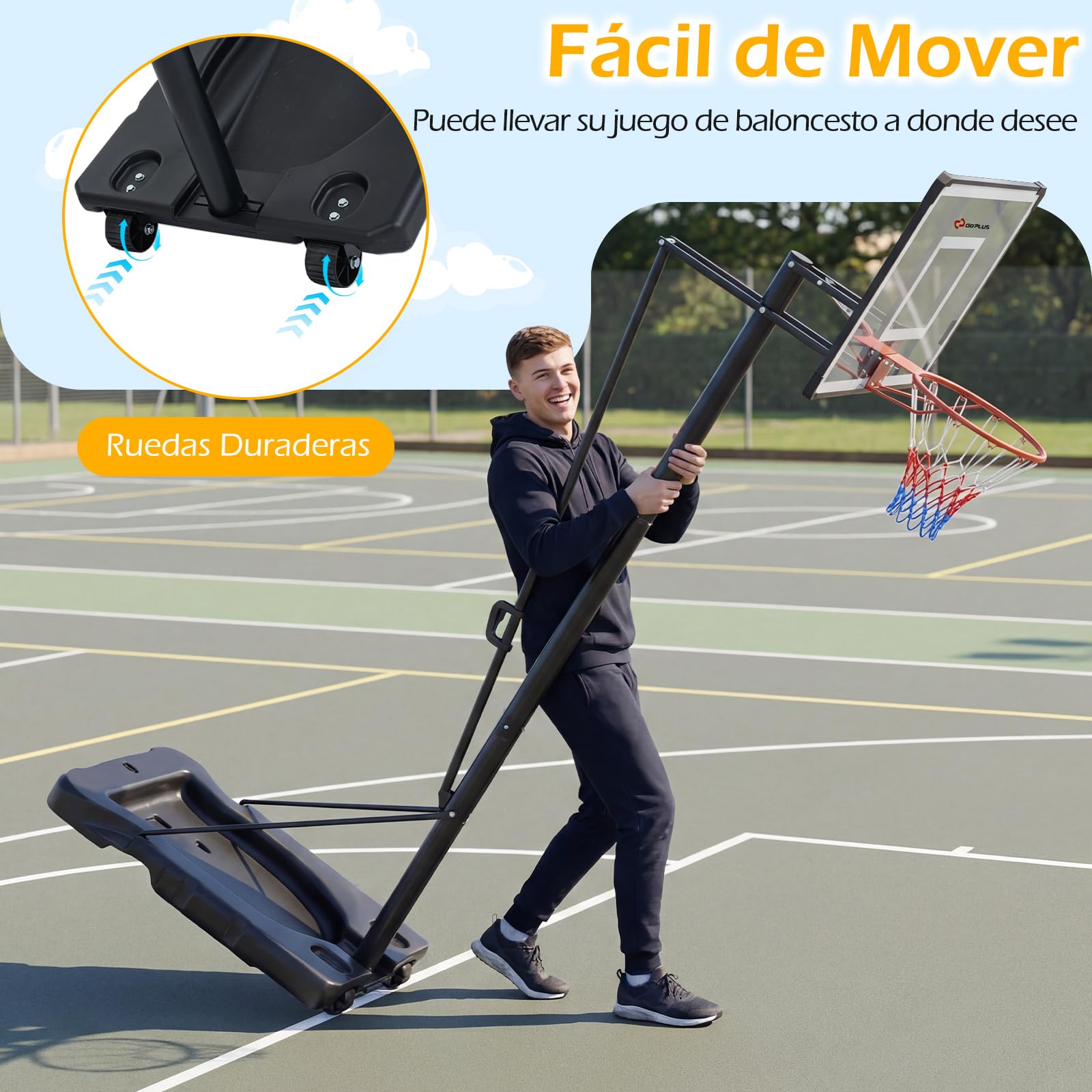 COSTWAY Canasta de Baloncesto, Altura Ajustable de 10 Niveles, 170 a 305 cm, Base Rellenable y Ruedas, Canasta de Baloncesto Niños Adultos Interior Exterior