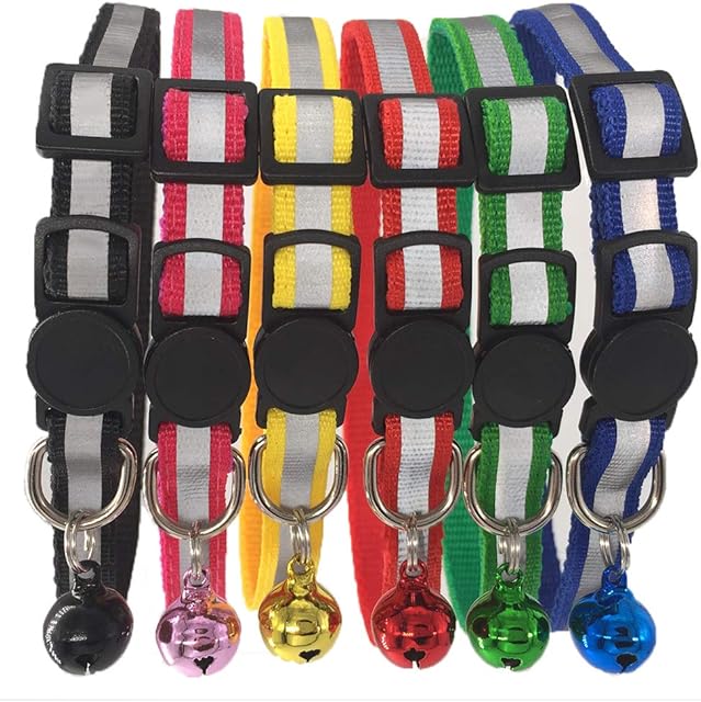Tafeiya 6x Reflective Design Adjustable Cat Collars More Safety Quick Release Safety Buckle with Bell(Red, Pink, Yellow, Black, Blue and Green)