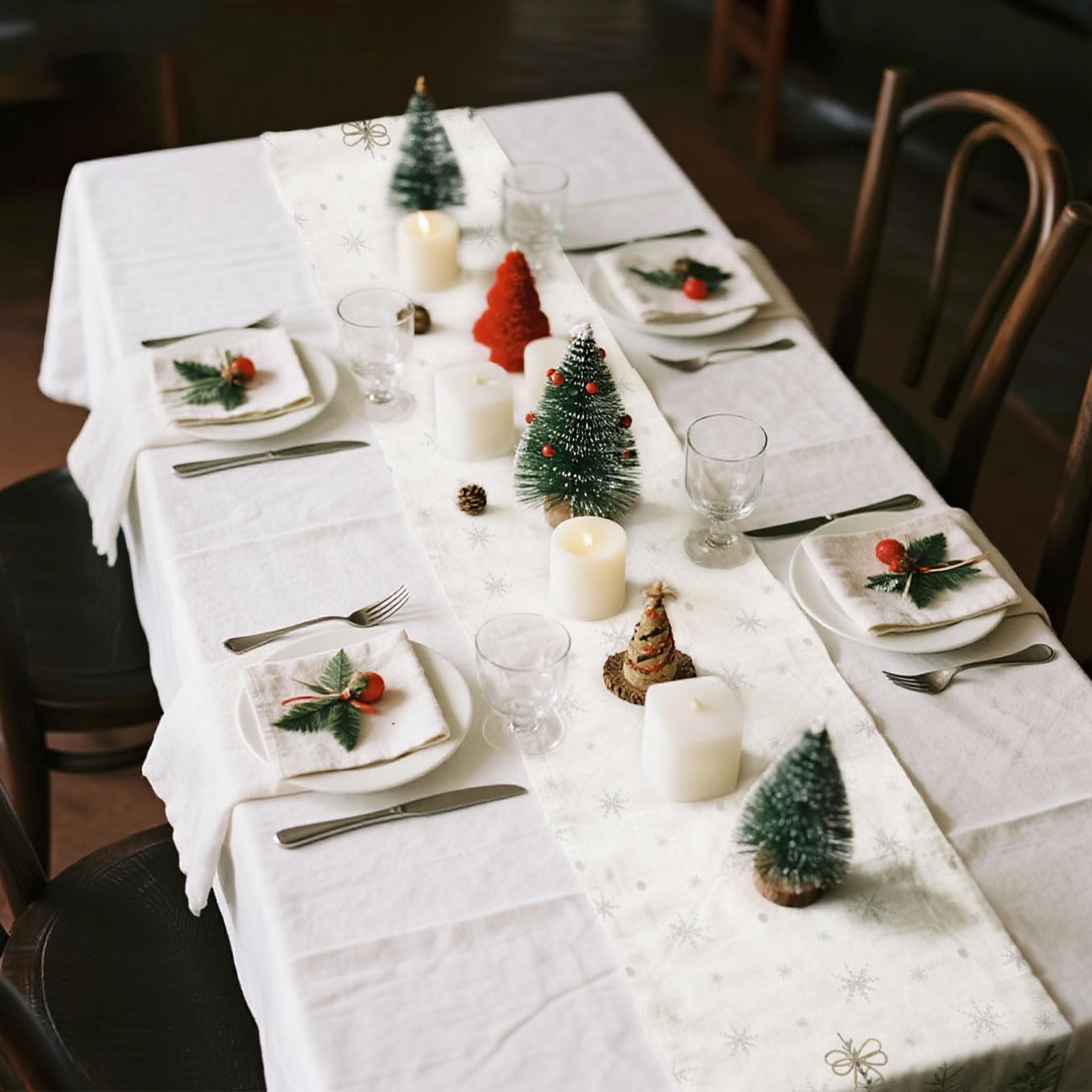 Weihnachtsdeko Tisch Tischläufer, Grün Bäume Weihnachten Tischläufer, Weihnachten Grün Winter Weihnachtstischläufer für Drinnen und Draußen Party Küche Esstisch Dekor, 40x180 cm Küche, Haushalt & Wohnen