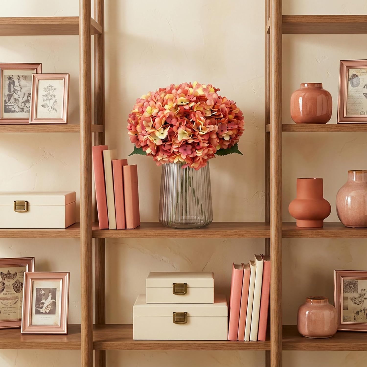 5Pcs Artificial Fake Flowers Plants Silk Hydrangea 1 Flower Head Arrangements Wedding Bouquets Decorations Plastic Floral Table Centerpieces Home Kitchen Garden (Dusty Pink) - Image 6