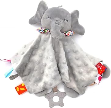 Baby Comforter Elephant Security Blanket with Teether, Grey