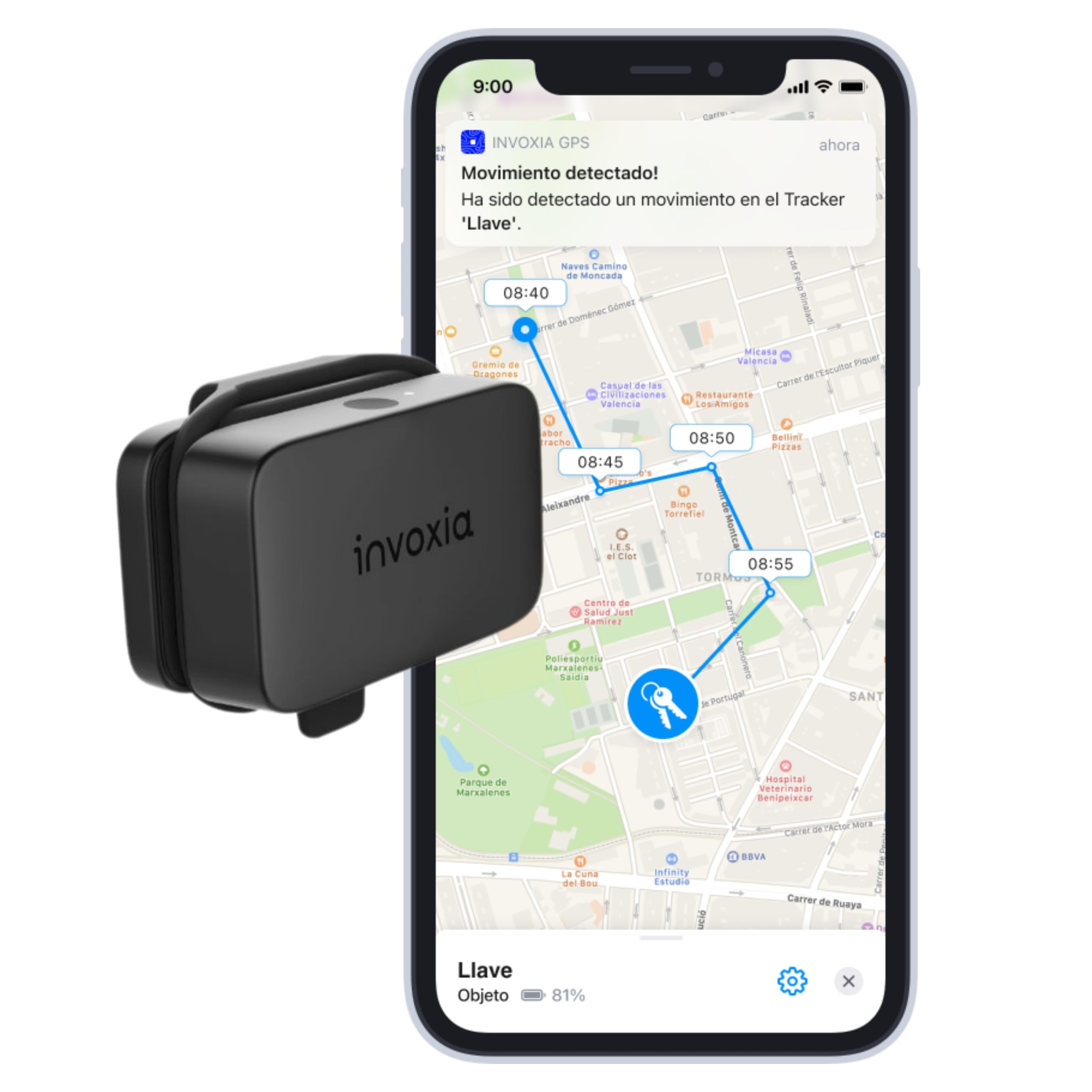 invoxia Mini lokalizator GPS, wodoodporny tracker GPS z alarmem antykradzieżowym w czasie rzeczywistym, czas pracy baterii do 3 miesięcy, zawiera 3-letnią subskrypcję, mały i lekki, antykradzieżowy na