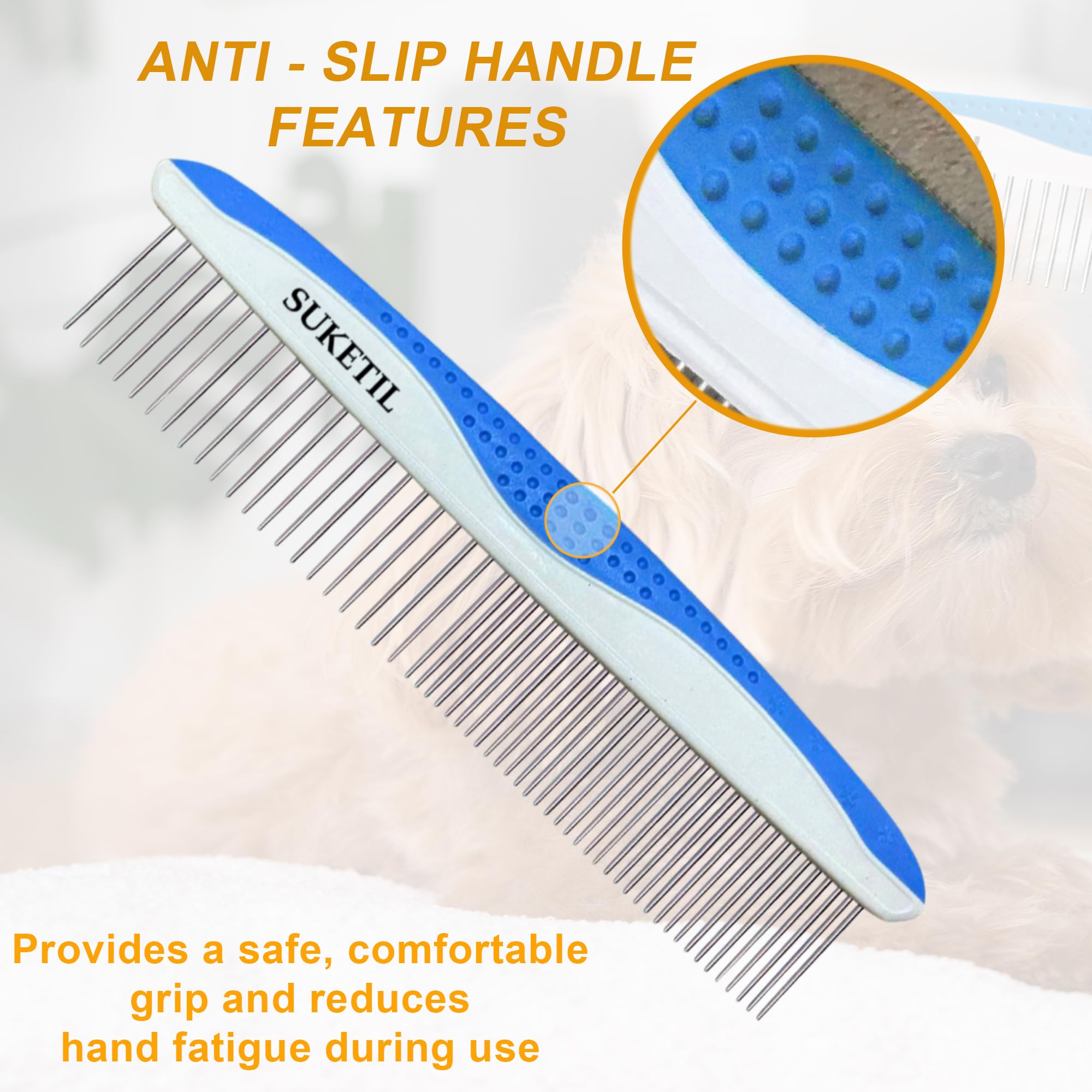 Peine para perros para eliminar enredos y nudos, peine para gatos con dientes de acero inoxidable y mango antideslizante, peines para perros de pelo largo, gatos y otras mascotas (estilo 1)