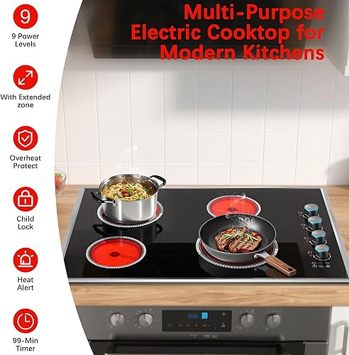 Miniatura 7 de Estufa eléctrica de 30 pulgadas, estufa eléctrica de 4 quemadores con control de perilla, quemador superior de estufa de 6700 W con protección