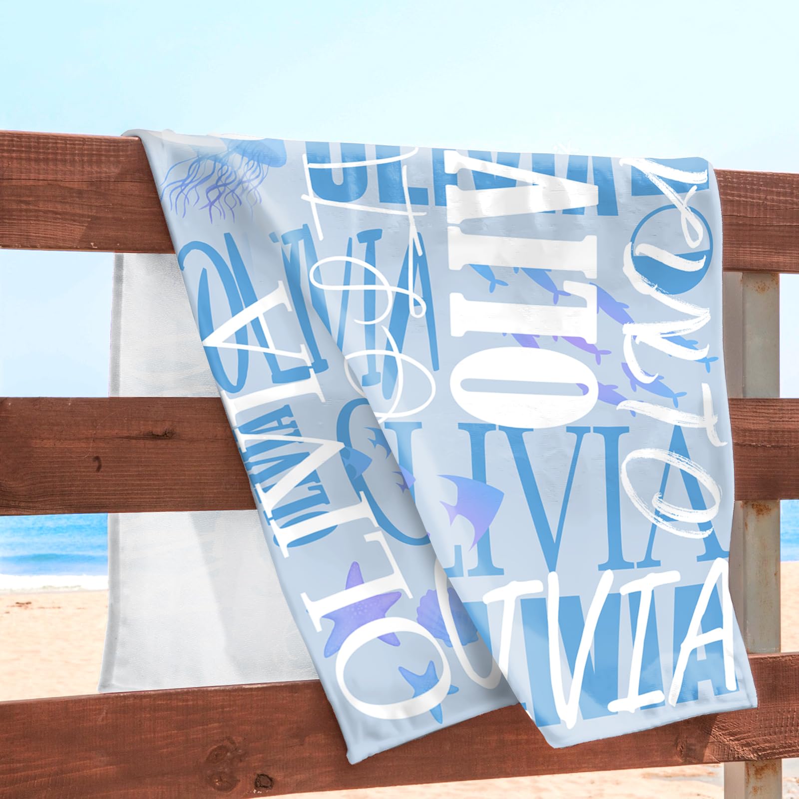 Hoomall Customized Beach Towel for Kids & Adult Personalized Name Pool Towels Ocean Navy Blue Unique Bath Towel Microfiber Quick-Dry Pool Towels for Kids Gift for School Company Party