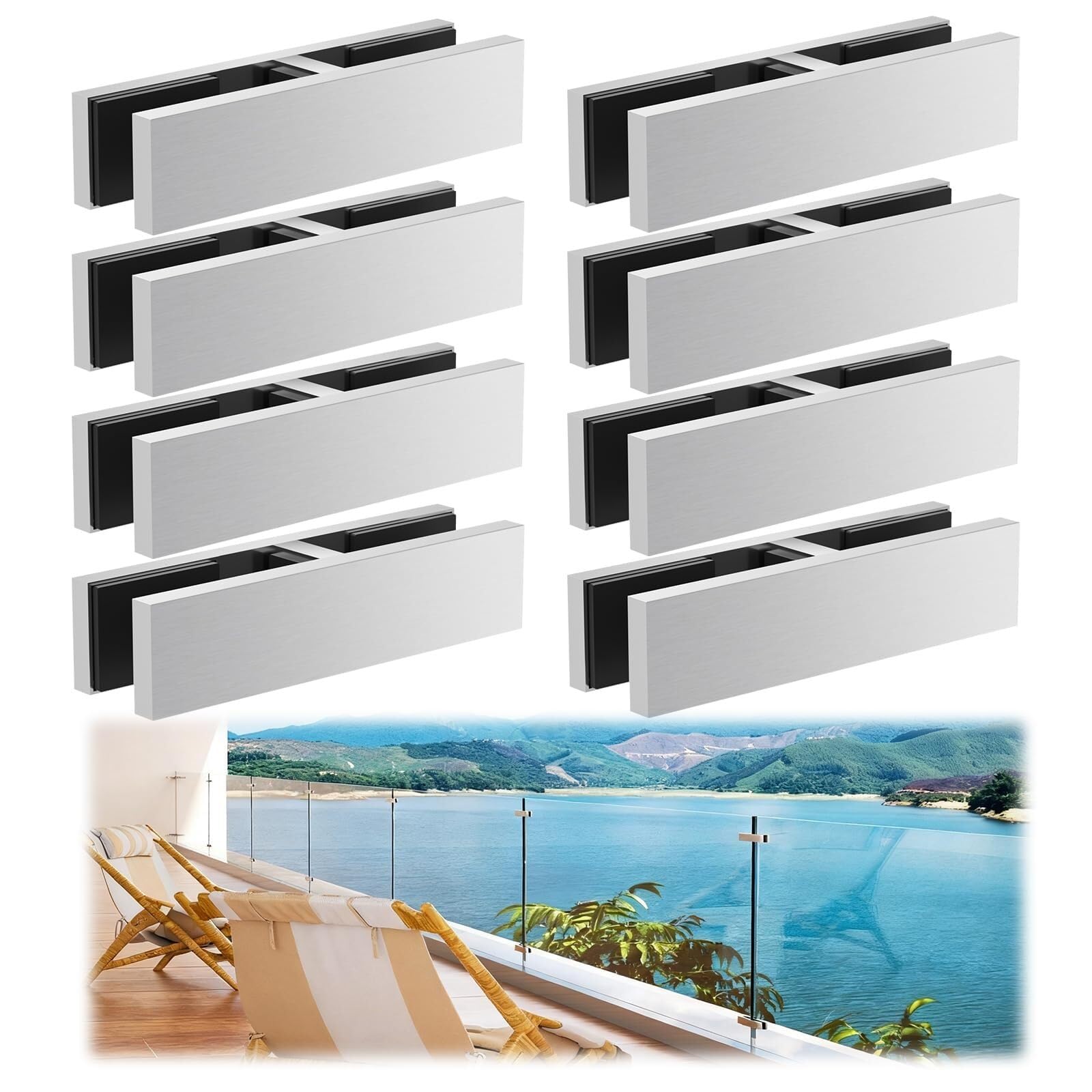 Pinzas de Cristal a Cristal 90° Acero Inoxidable 316-2 Ud. | Pinza para Cristal de 90 Grados en Acero Inoxidable 316 para Barandilla(8 Pack,180 Degree)